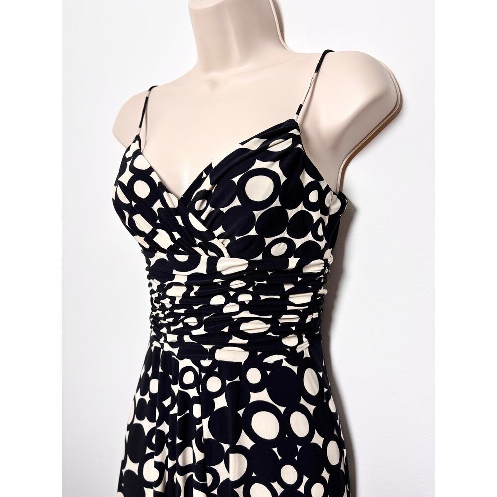 Anne Klein Mod Dress Fit and Flare Ruched Bust Black and White Circular Pattern - Picture 3 of 5